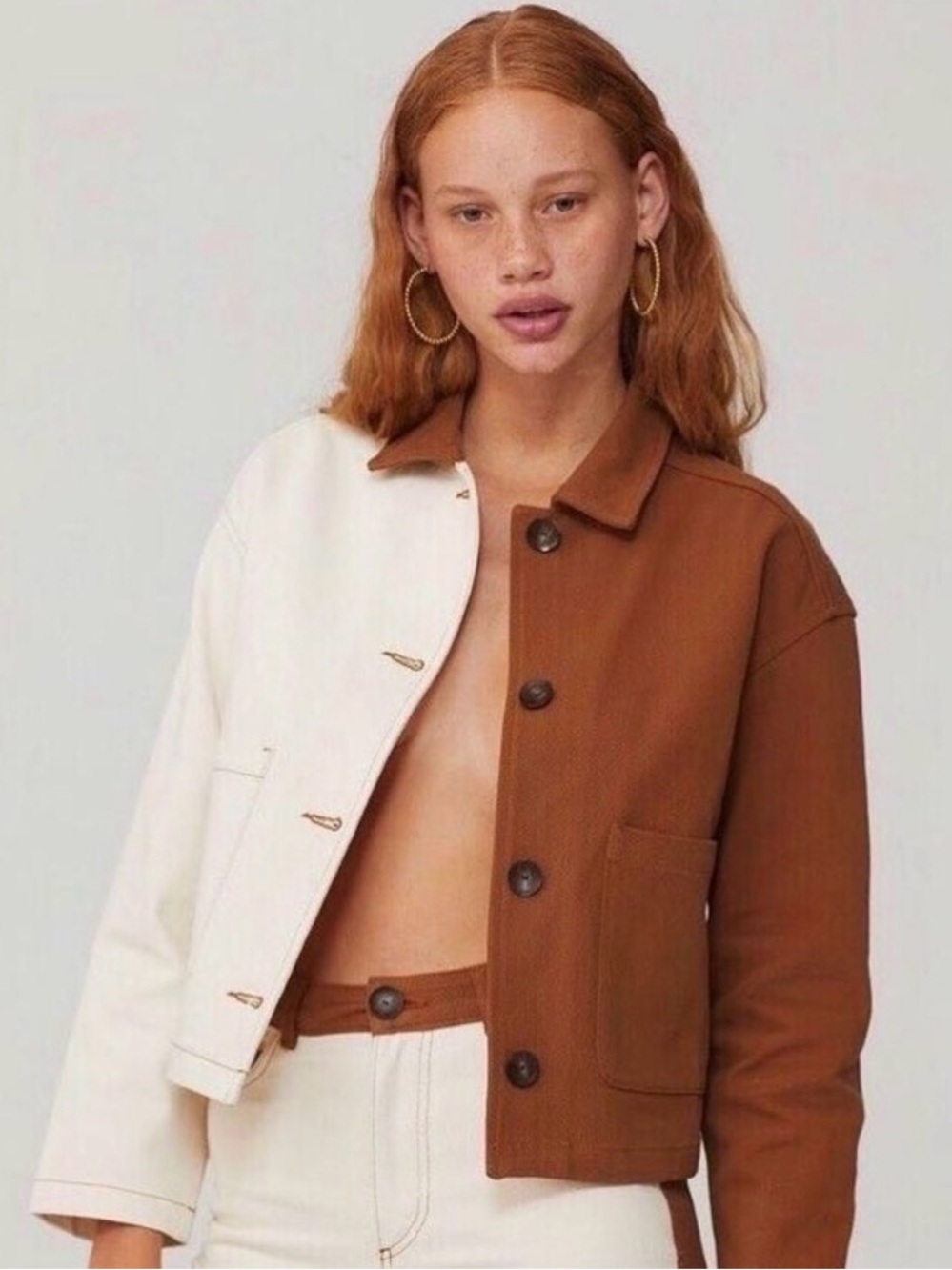 Paloma Wool Coyote Two-Tone Cropped Jacket - Brown & Cream